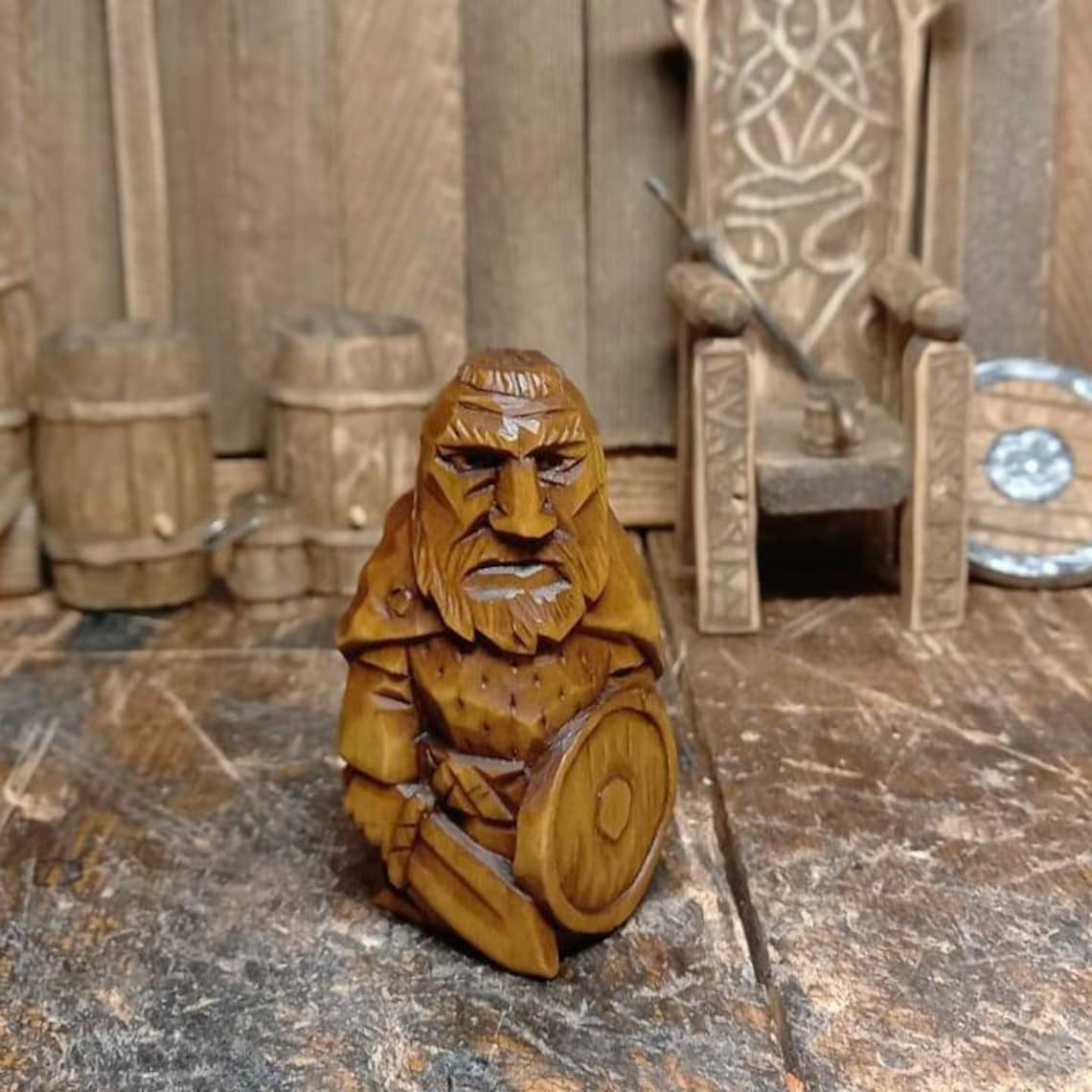 Viking Wood Carving Furious Handmade Viking Wooden Figure Etsy