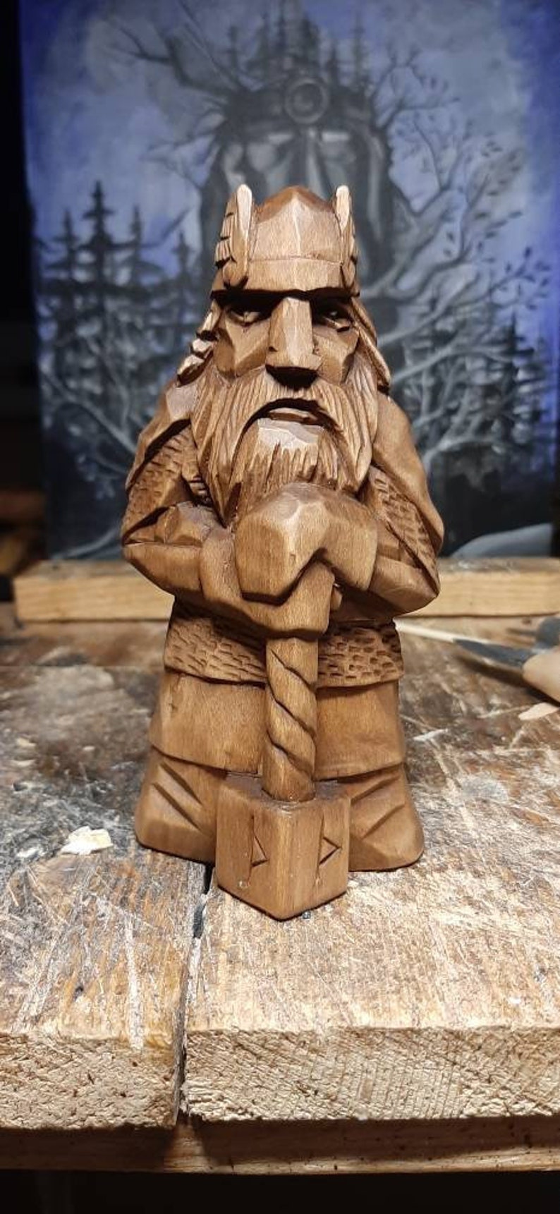Norse God Thor Wooden Figure Thor Statue Etsy