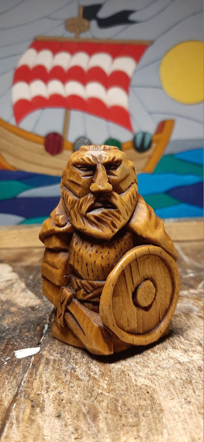  Viking Wood Carving  Furious Handmade Viking  Wooden Figure 