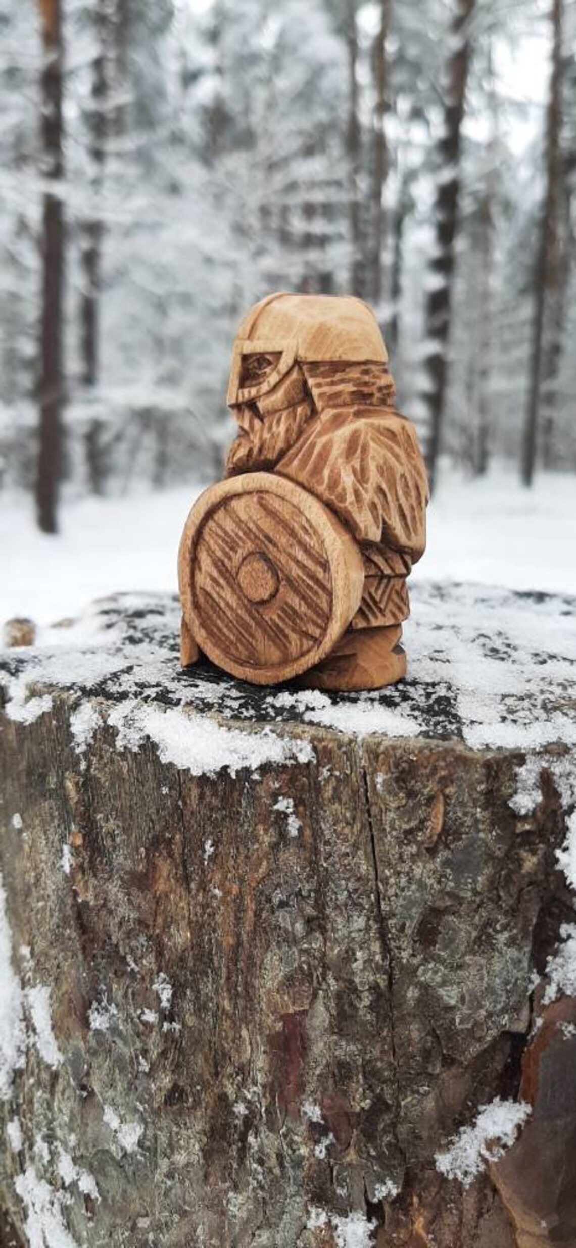 Viking Wood Carving Furious Handmade Viking Wooden Figure Etsy