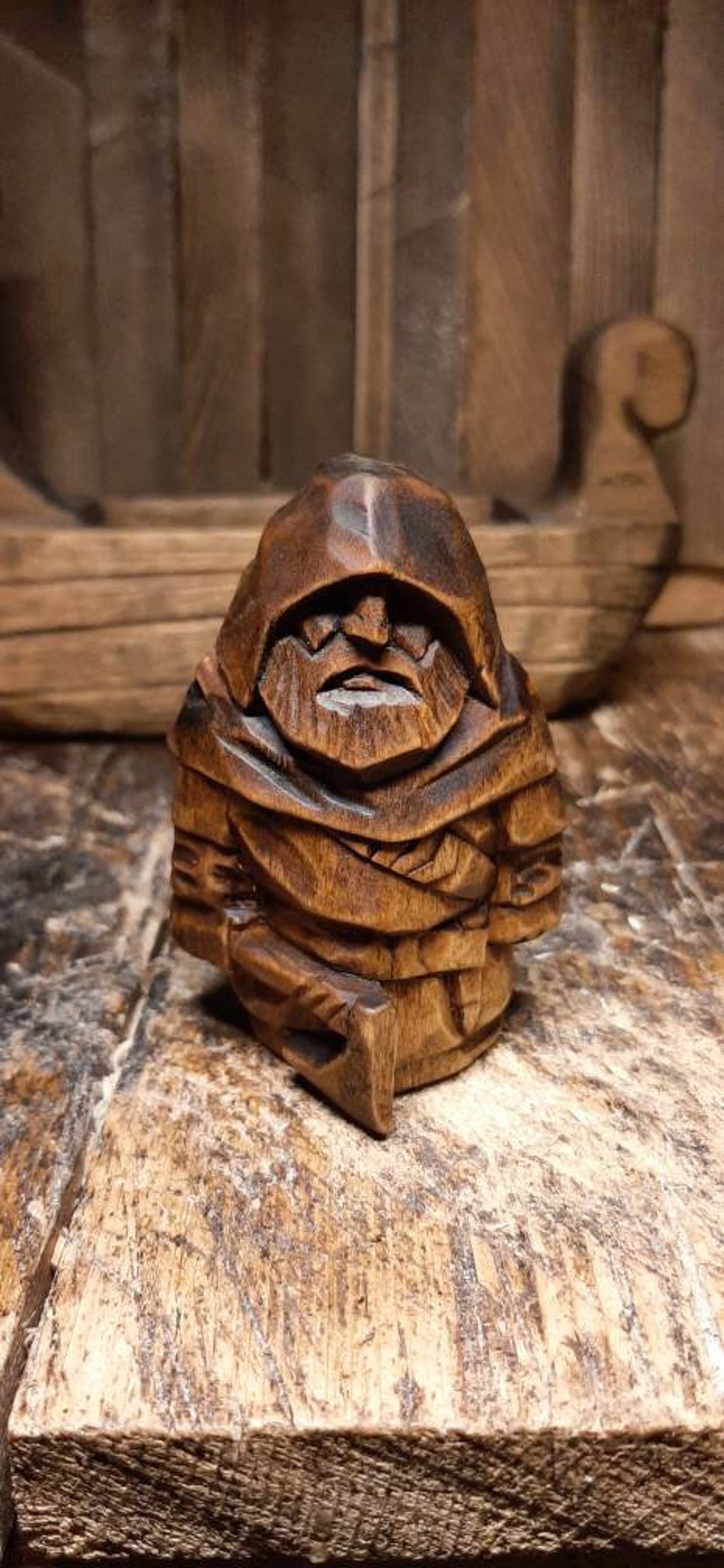 Viking Wood Carving Furious Handmade Viking Wooden Figure Etsy