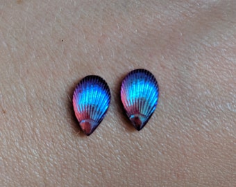 Holographic shell earrings - beach earrings- sea shell earrings- summer jewelry - tropical earrings - shell earrings - summer earrings - kid