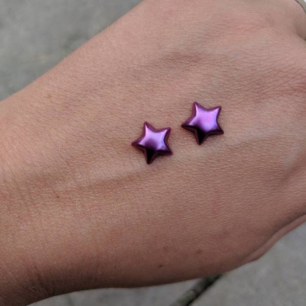 Purple earrings - star earrings - purple star earrings - earrings for kids - celestial earrings - space earrings - pearl purple studs