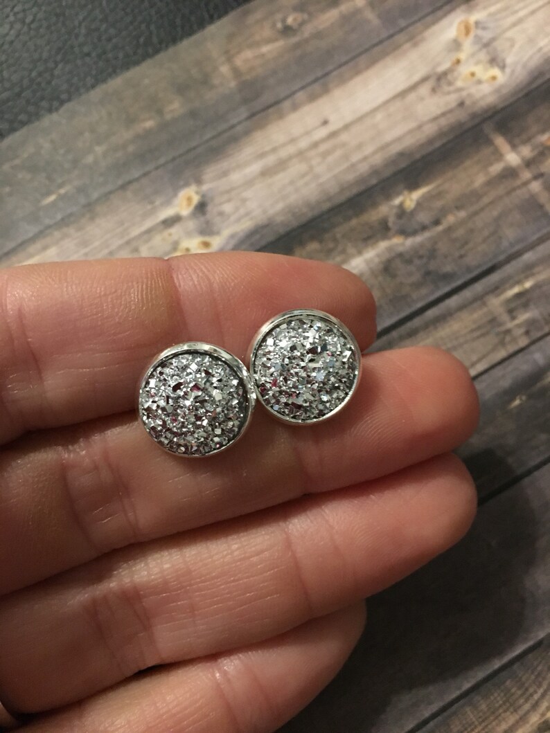 sparkle earrings round classy jewelry druzy earrings druzy studs silver earrings Silver druzy inspired earrings elegant