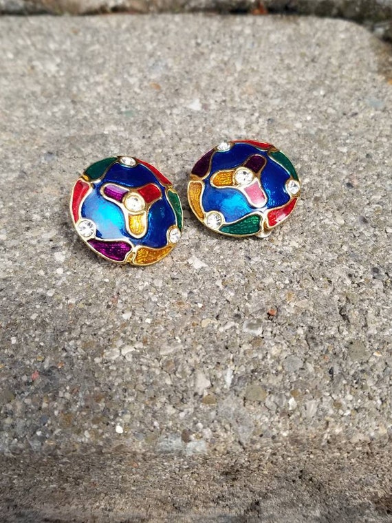 Vintage earrings - rainbow - Rhinestones - multi … - image 4