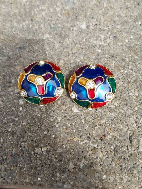 Vintage earrings - rainbow - Rhinestones - multi … - image 2