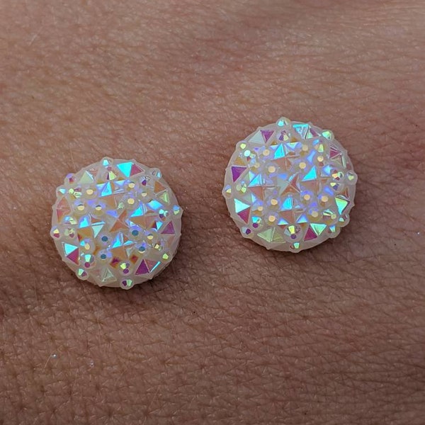White faux druzy style earrings - sparkle earrings  - wedding earrings- christmas earrings - druzy earrings - glitter earrings