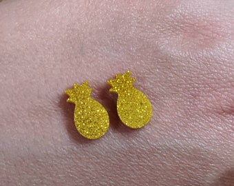 Pineapple stud earrings - fruit earrings - beach jewelry -tropical earrings  - laser studs - glitter ears earrings for kids - summer jewelry