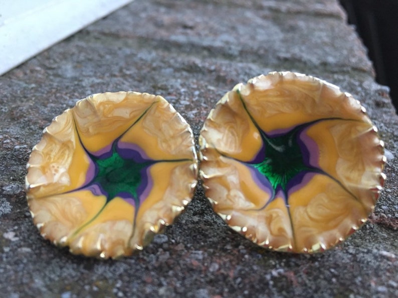 flower earrings- statement earrings retro unique jewelry vintage jewelry Metal vintage earrings gold