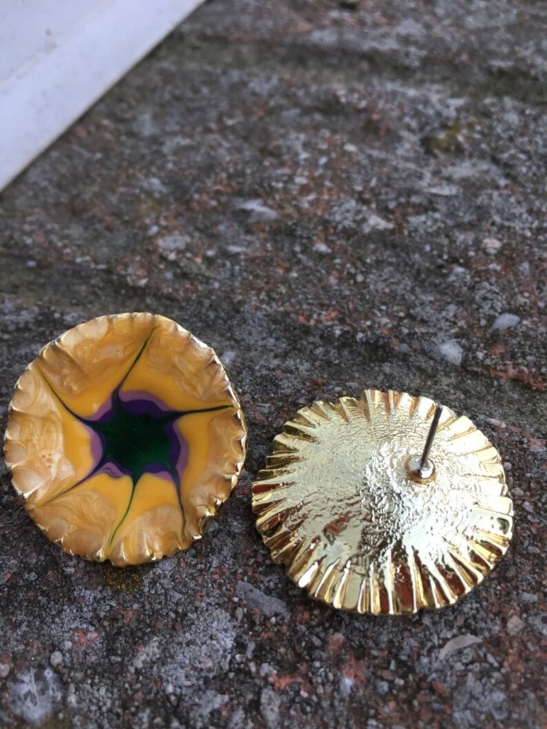 flower earrings- statement earrings retro unique jewelry vintage jewelry Metal vintage earrings gold