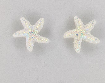 Starfish earrings - beach - mermaid earrings - under the sea - vacation jewelry - starfish earrings - pierced ears - sparkle white