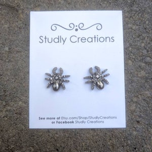 Gunmetal earrings - silver spiders - Halloween earrings - spider earrings - steampunk - Halloween jewelry - insect - bug earrings