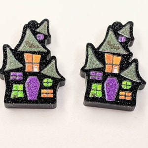 Haunted house earrings  - halloween earrings  - ghoul earrings - glitter earrings - Horror studs - spooky earrings - halloween jewelry