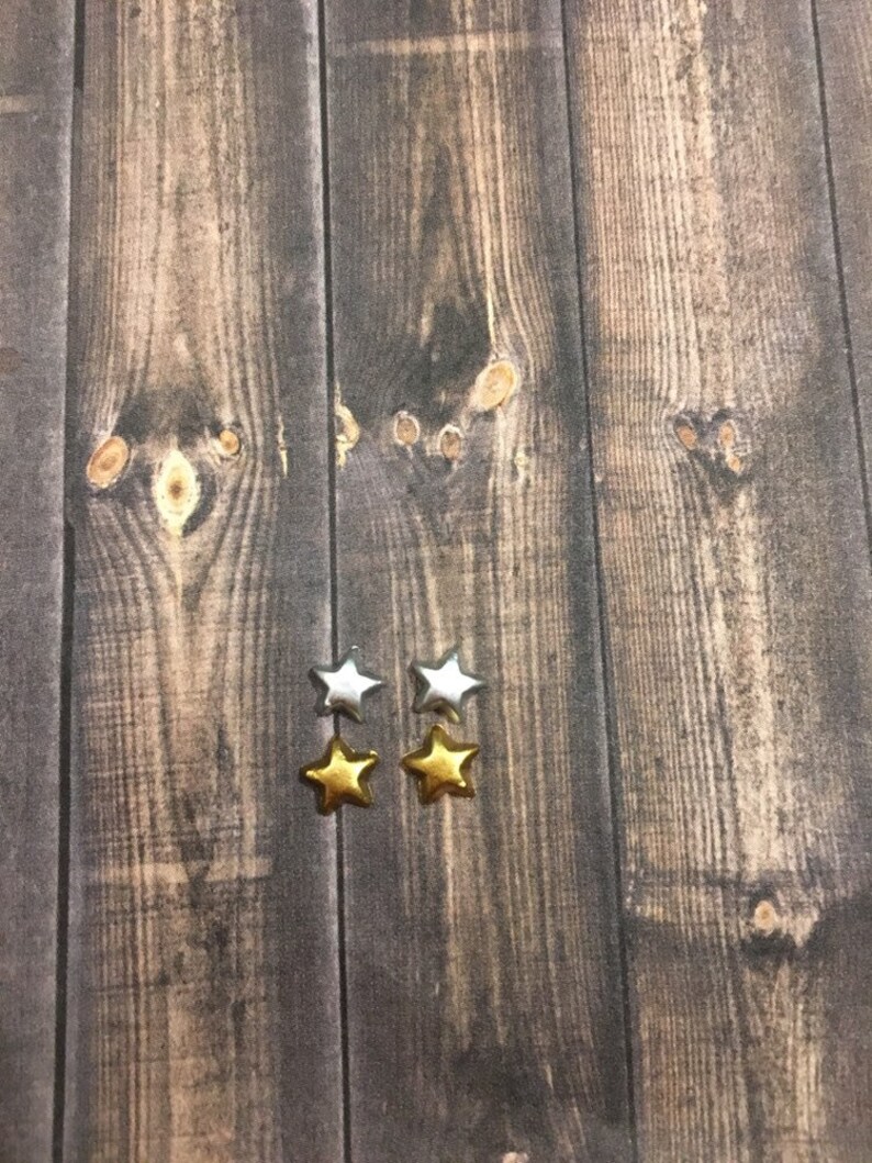 dainty galaxy for kids mini earrings chrome and copper tiny studded stars Silver and gold mini star earrings
