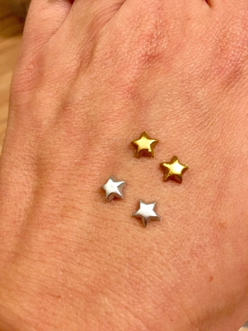 dainty galaxy for kids mini earrings chrome and copper tiny studded stars Silver and gold mini star earrings