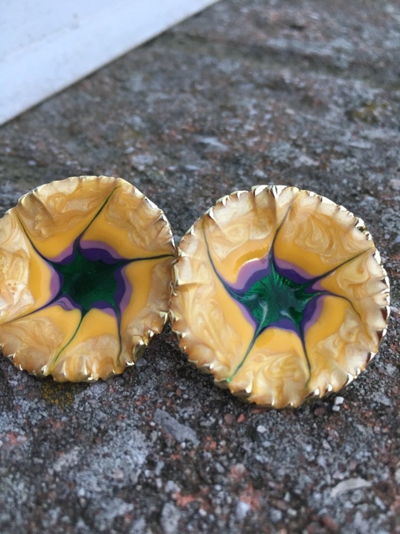 flower earrings- statement earrings retro unique jewelry vintage jewelry Metal vintage earrings gold