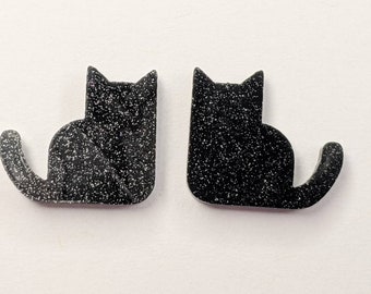 Cat earrings - kitty cat earrings - kitty jewelry - gifts for cat lovers - Halloween cat - pet pierced earrings -glitter black cat earrings