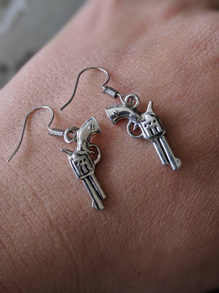 Gun Earrings Unique Revolver Earrings Weapon Jewelry Etsy UK