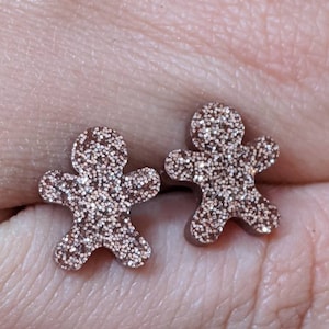Gingerbread earrings - Christmas earrings  - holiday earrings - glitter earrings - xmas studs  - kid jewelry - small Earrings
