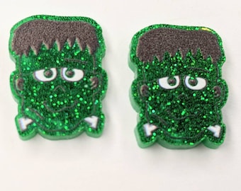 Frankenstein earrings - halloween earrings  -  monster earrings - glitter earrings - Horror studs - spooky earrings - halloween jewelry