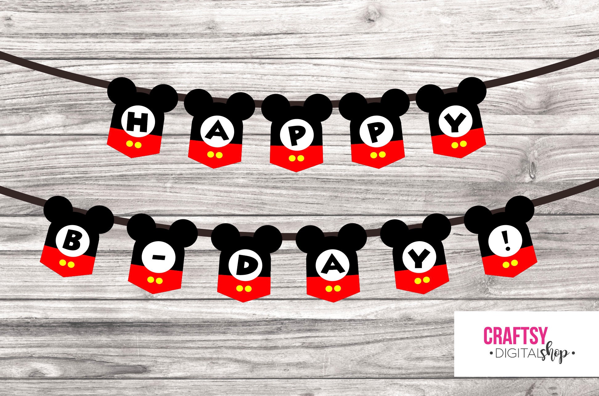 Mickey Mouse Happy Birthday Banner Template. Ready to Print at Home. Etsy