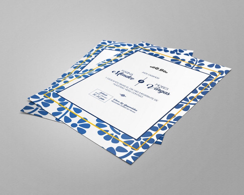 Mexican style wedding invitations, mexican talavera texture. image 5