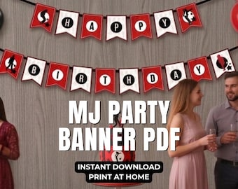 Michael Jackson Party Decor – Printable PDF Banner with 17 Pennants (Letters + MJ Silhouettes)