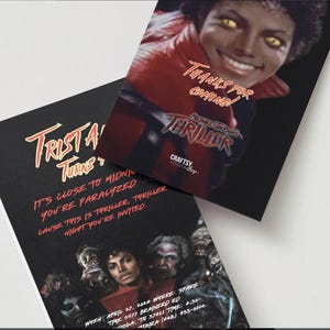Uitnodiging voor een geanimeerde Michael Jackson Thriller. Bewerkbaar op Canva!