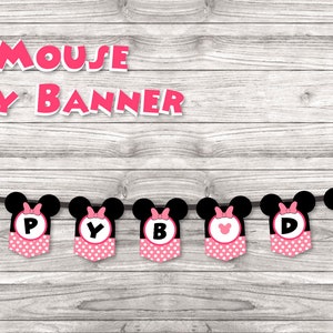 Minnie Mouse happy birthday banner template. Ready to print at home.
