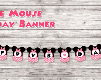 Minnie Mouse happy birthday banner template. Ready to print at home.