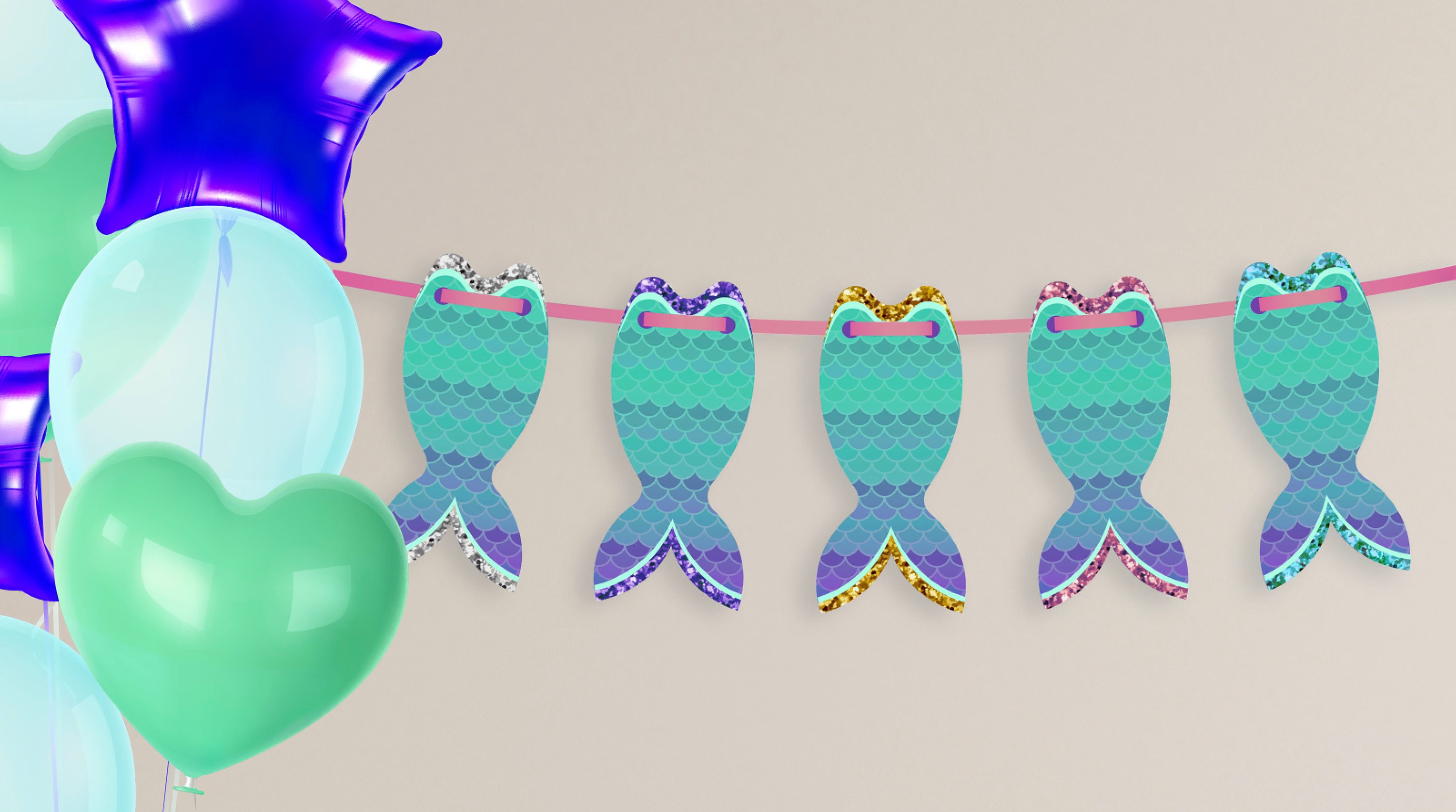 Mermaid tail banner. Ready to print at home. Etsy