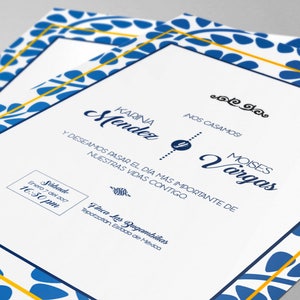 Mexican style wedding invitations, mexican talavera texture. image 4