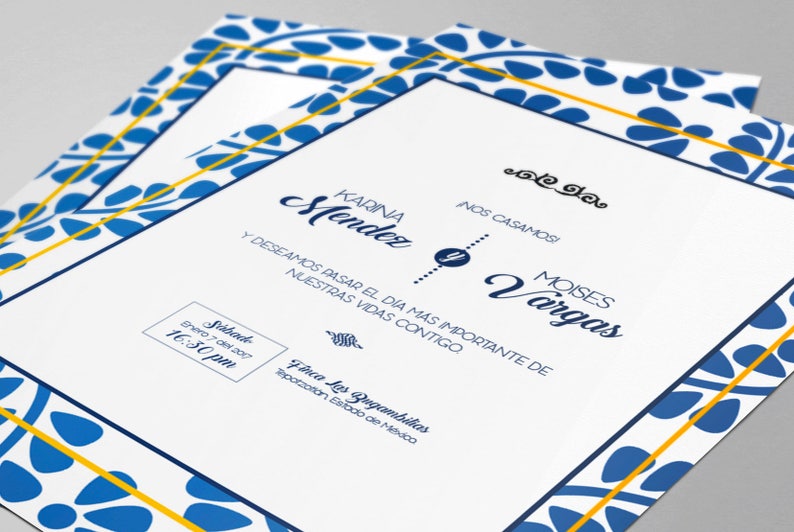 Mexican style wedding invitations, mexican talavera texture. image 4