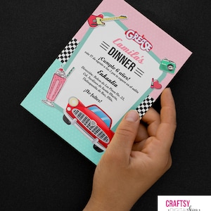 Digital invitation template for Grease themed party.