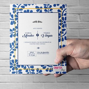 Mexican style wedding invitations, mexican talavera texture. image 3