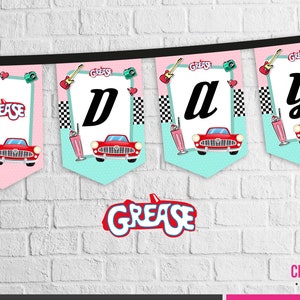 Digital banner template for Grease themed party.