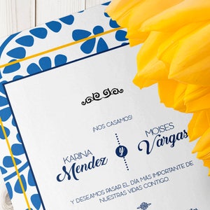 Mexican style wedding invitations, mexican talavera texture.