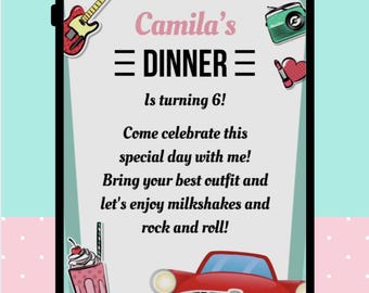 Grease Animated Birthday Invitation Editable in Canva – Retro 50s Video Invite Template, Instant Download