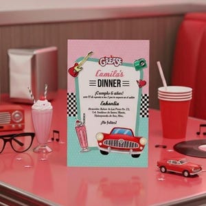 Grease Party Invitation Template | 50’s Retro Theme Printable Invite | Edit at Home & Print Yourself