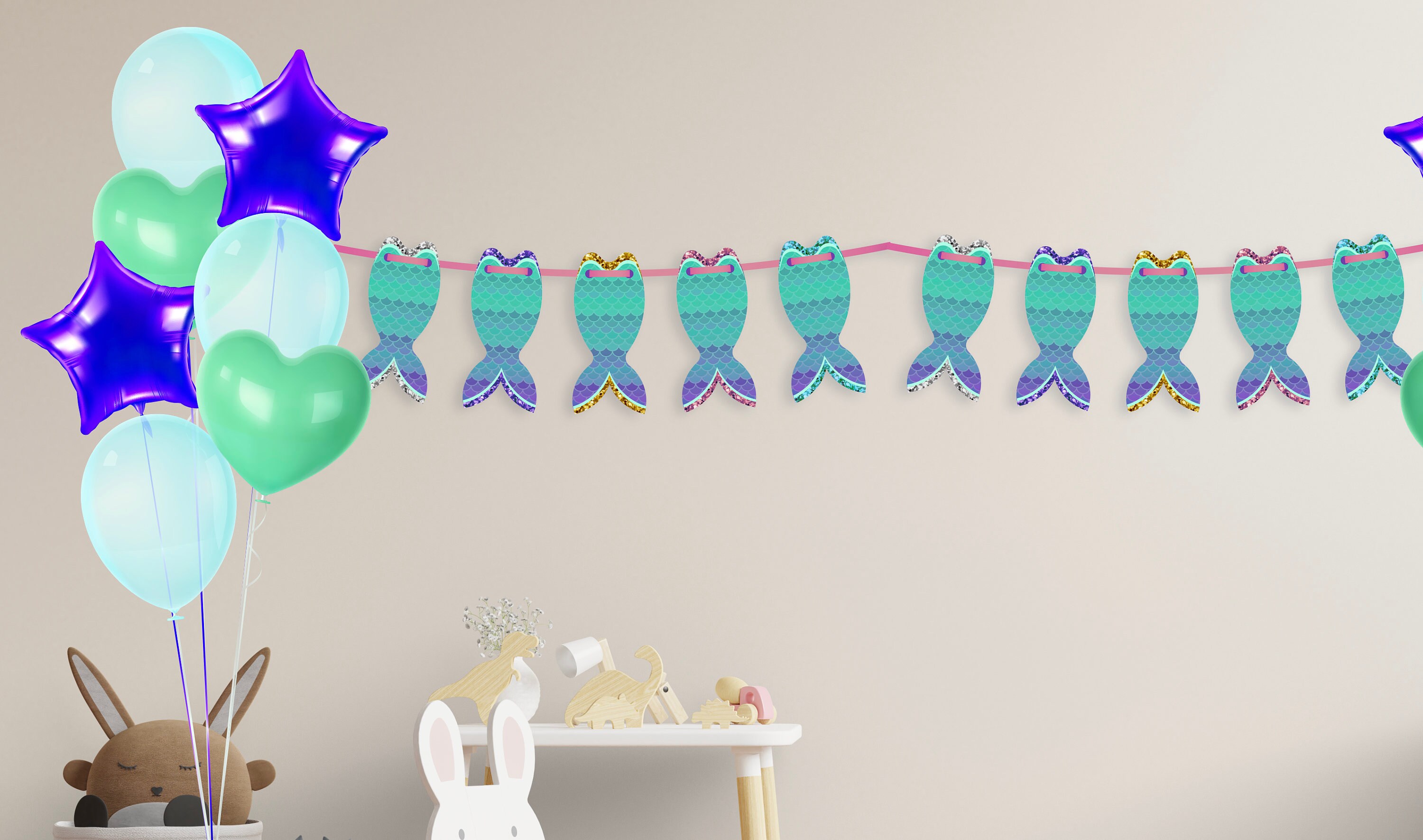 Mermaid tail banner. Ready to print at home. | Etsy