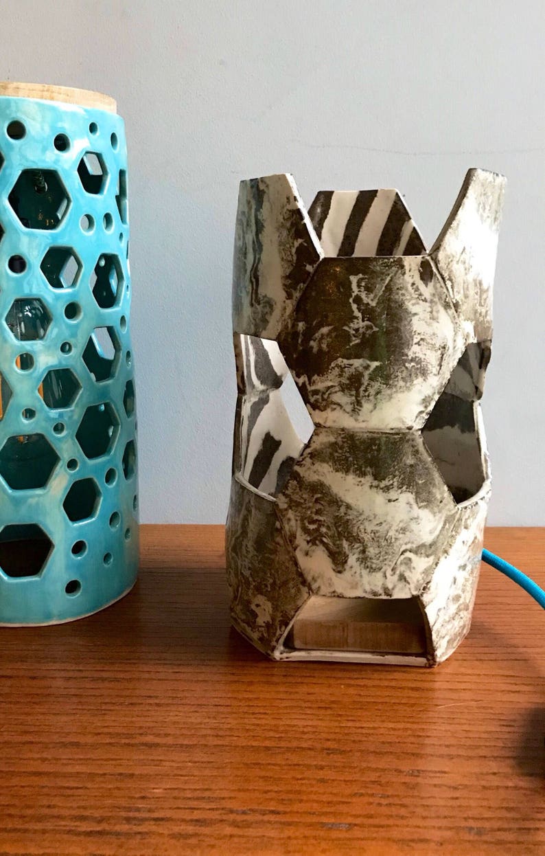 Contemporary Marbled Hexagon Ceramic Table Lamp image 2