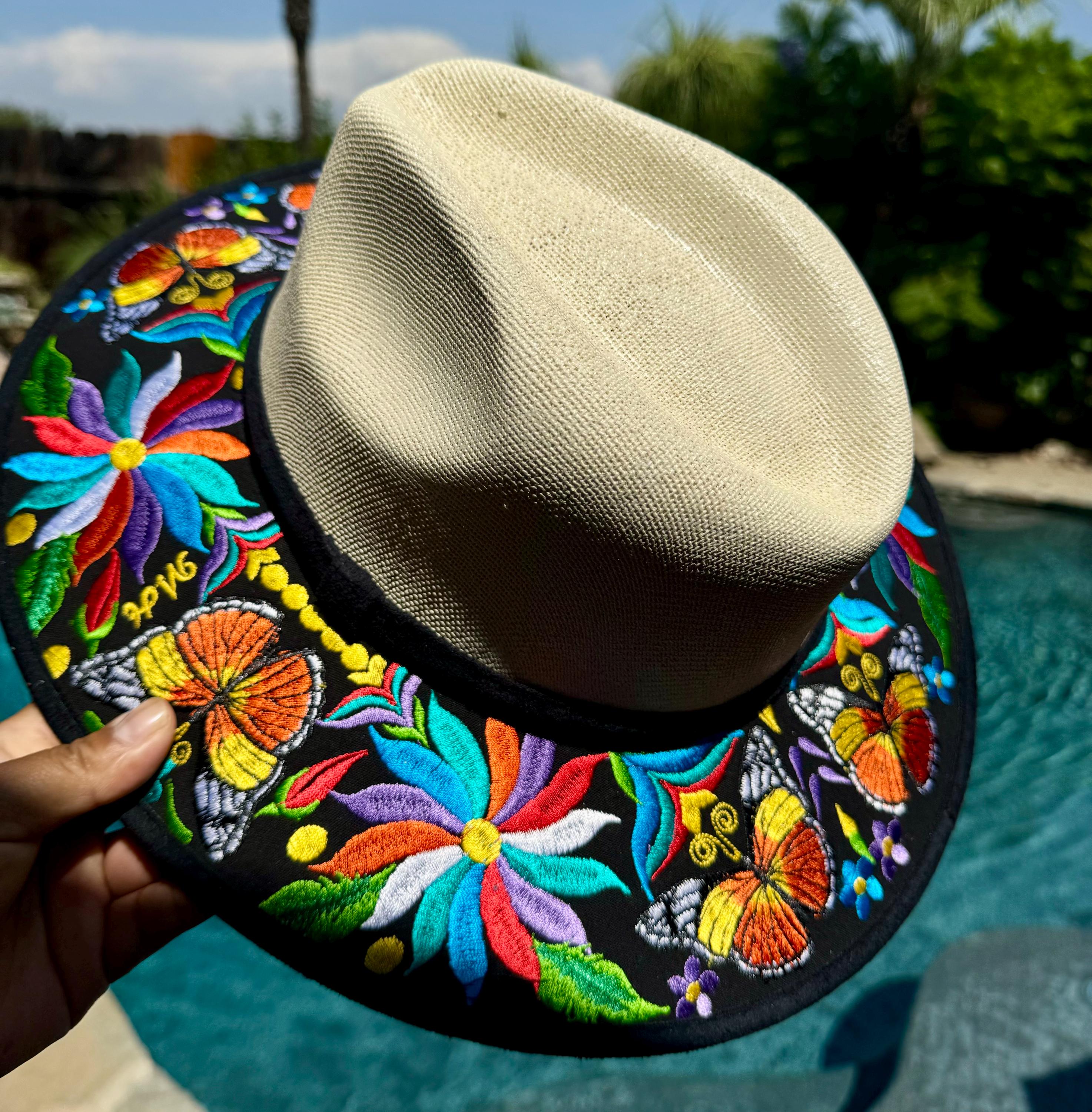 Hand made Mexican embroidered hat. Mexican Handmade Embroidered Charro Hat, Color Black-Gold  main image 4
