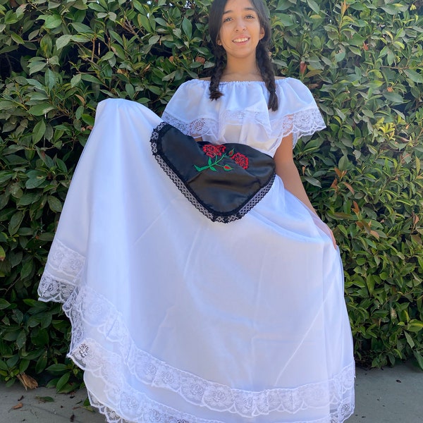 Traje de vestido de Veracruz/Vestido de Veracruz/ Vestidos de niñas/ Vestidos mexicanos/ Cinco de Mayo/ 16 de Septiembre/ Atuendo cultural/ Ropa mexicana