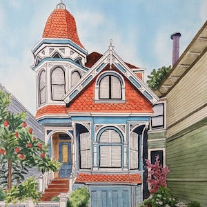 Victorian house, 9x12 watercolor original, hand painted, unique house, small painting, mat/ready to frame