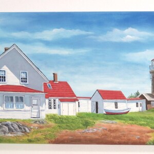 Monhegan Lighthouse, 8x16x3/4 oil original, hand painted,  lighthouse painting, Maine lighthouse