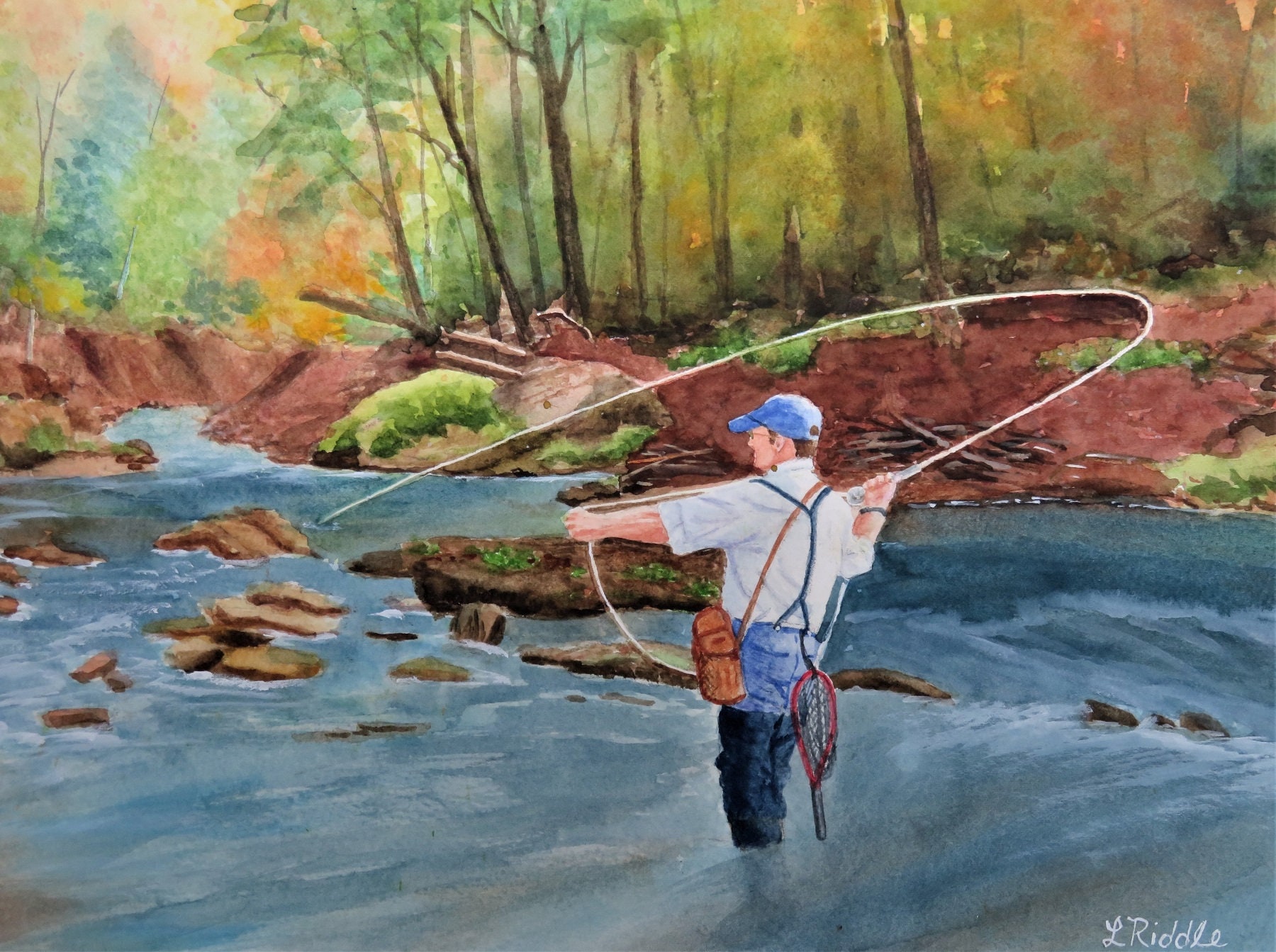 Fisherman 9x12 Watercolor Original, Trout Fishing, Fishing Art