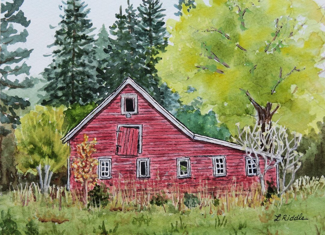 Old Red Barn Watercolor Original: Weathered Barn - Hand Painted 5x7 ...