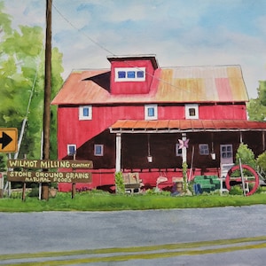 Old store 12x18 watercolor original, hand painted, Wilmont Milling Co, Indiana art
