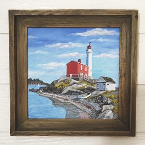 Fisgard Lighthouse Painting: Original Acrylic, West Coast Canada Art (12x12 unframed canvas) image 2