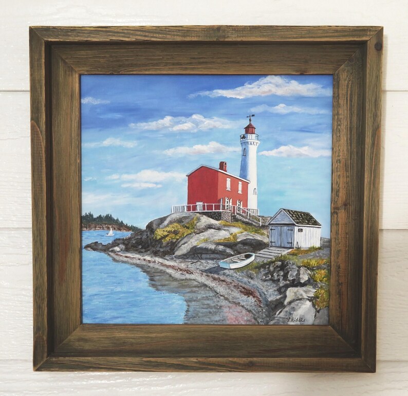Fisgard Lighthouse Painting: Original Acrylic, West Coast Canada Art (12x12 unframed canvas) image 2